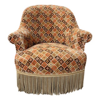 Early 19th Century Graphic Orange Patterned Crapaud Chair For Sale