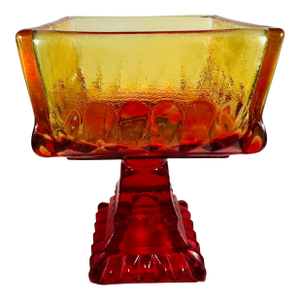 1970s Jeannette Glass Wedding Bowl Ruby Amber Flash Amberina 3401