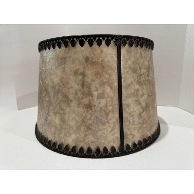 Metal Vintage Mica Parchment Lamp Shade Black Filigree Leaf Trim For Sale - Image 7 of 8