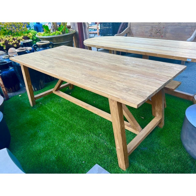 Farmhouse Vintage Simple Salvaged Teak Outdoor Dining Table For Sale - Image 3 of 5