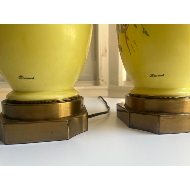 Japonisme Mid 20th Century Baccarat Style Yellow Opaline Glass Japonisme Lamps, Signed Baccarat - a Pair For Sale - Image 3 of 18