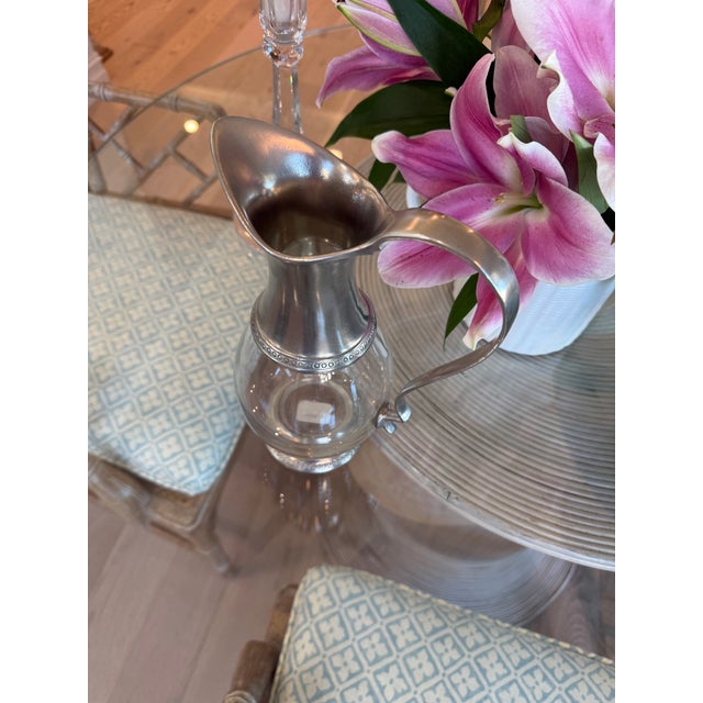 Italian Pewter & Glass Water Pitcher With Sculptural Handle For Sale - Image 4 of 8