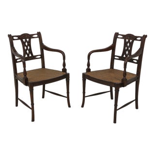 Pair Maitland Smith Cane Seat Regency Style Armchairs For Sale