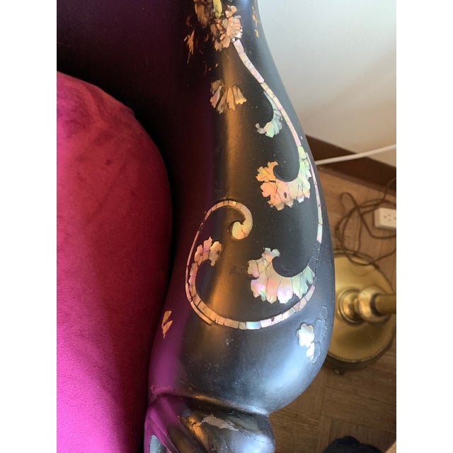 Exceptional 19th Century English Victorian Papier-Mâché Gothic Revival Black Lacquer Arm Chair For Sale - Image 9 of 17