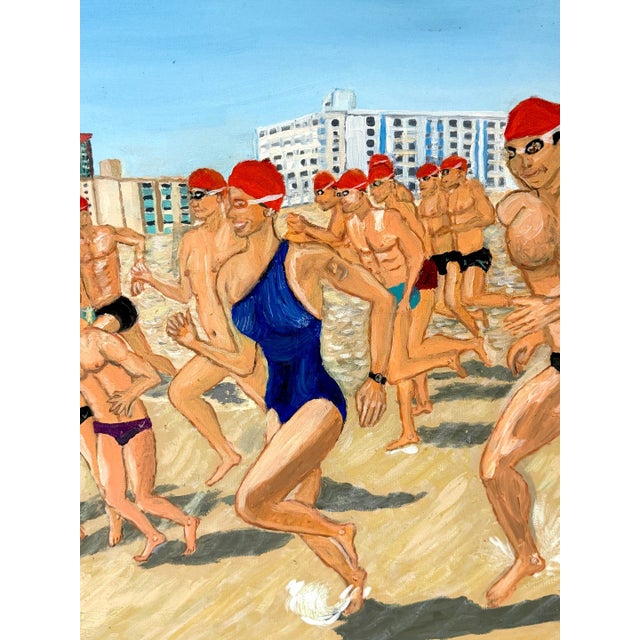 Late 20th Century “Swim for Life, Miami Beach” Figurative Oil Painting by Eduardo Lluria Miralles For Sale - Image 5 of 15