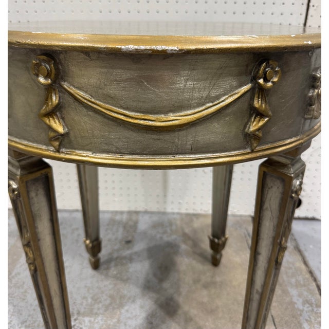 Shabby Chic Vintage Palladio Carved Italian Silver Occasional Drinks Table For Sale - Image 3 of 12