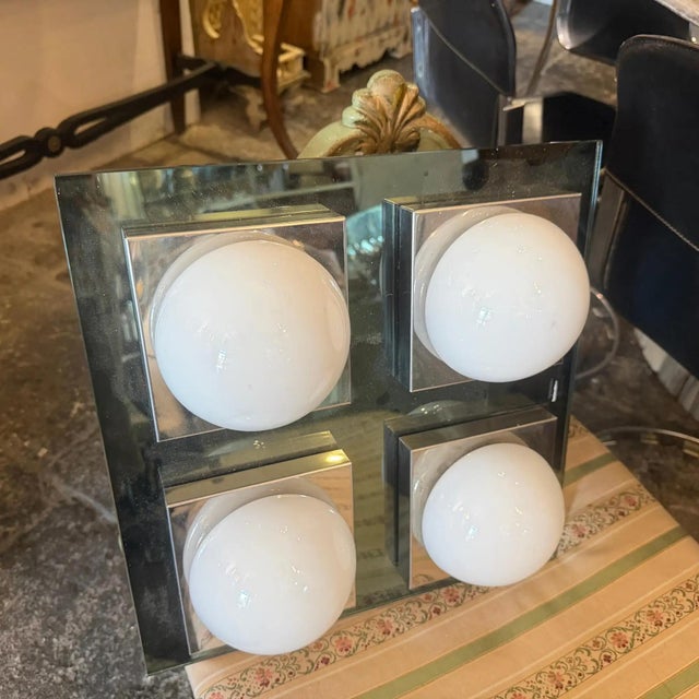 A 1970s Space Age Square Chromed Metal and Glass Italian Ceiling Light by Veca For Sale - Image 15 of 15