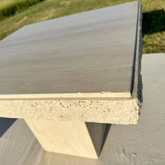 Rough Cut Edge Travertine Side Tables - A Pair For Sale - Image 10 of 12