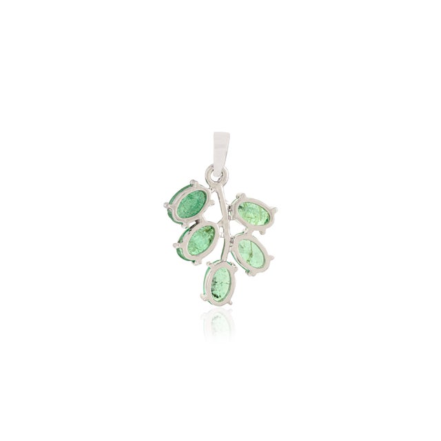 Metal Dainty Natural 6X4mm Emerald Leaf Charm Pendant Made in 925 Silver by Caratandher For Sale - Image 7 of 11