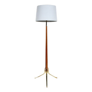 Gerald Thurston for Lightolier Attributed Walnut & Bright Tripod Floor Lamp, C. 1960