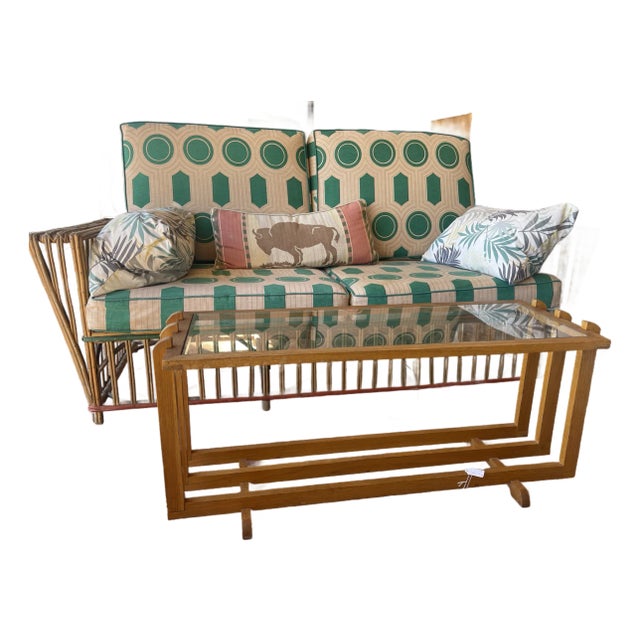 1950s Mid Century Golden Oak Cocktail Table With Glass Insert For Sale