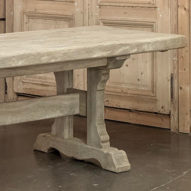 Vintage Rustic European Stripped Oak Trestle Dining Table For Sale - Image 14 of 18