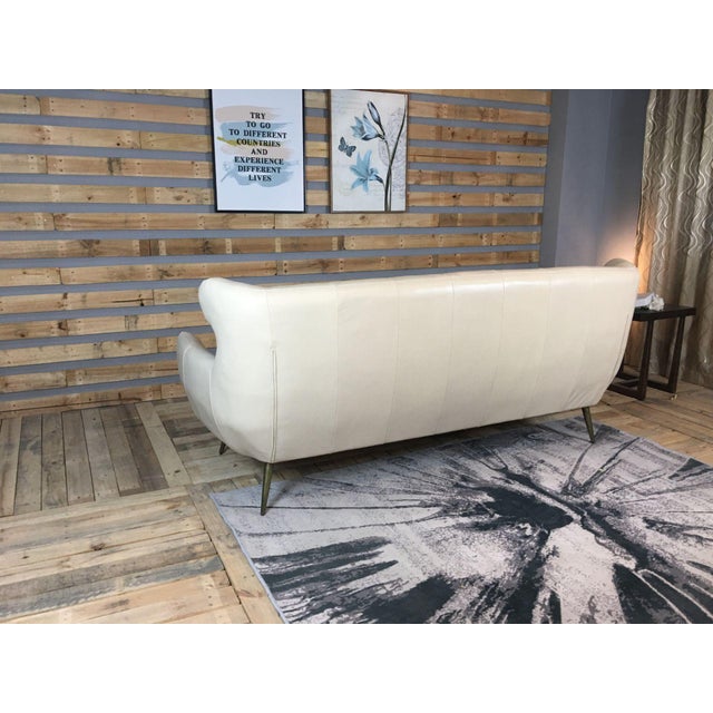 Jhs Wellington Antique Ivory Leather Sofa For Sale In Los Angeles - Image 6 of 10