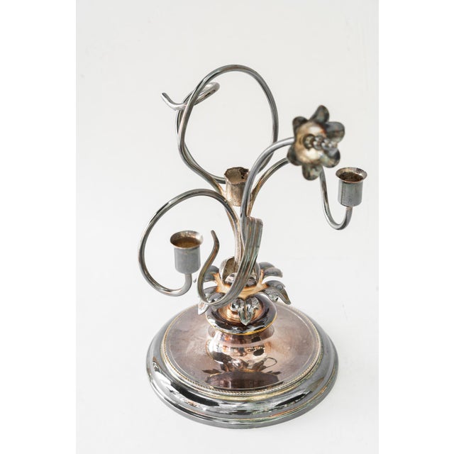 Jugendstil Silvered Brass Candleholder for 3 Candles, Vienna, Austria, 1908 For Sale - Image 6 of 15