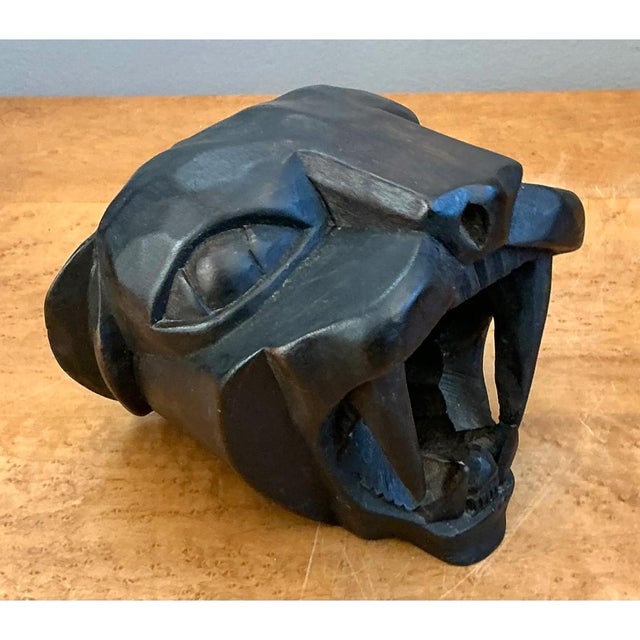 Vintage Hand-Carved Wooden Panther Head For Sale - Image 11 of 12