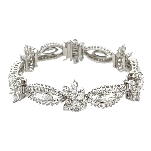 Platinum 14ct Diamond Bracelet Floral & Marquise Link Dress wear For Sale