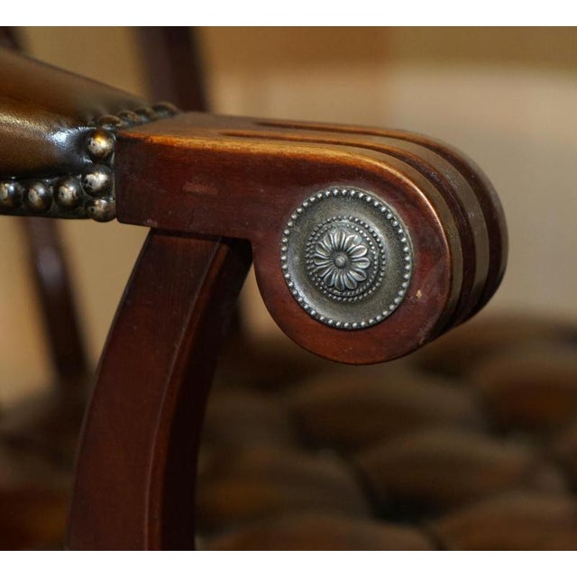 Set of Brown Leather Chesterfield Library Reading Armchairs For Sale - Image 13 of 18