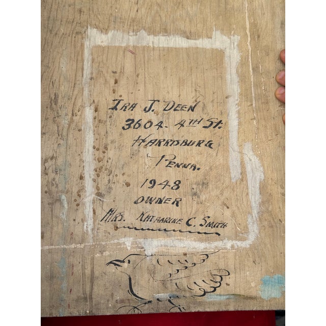 1940s Pastoral Landscape Canvas Art by Ira Deen Original Oil Folk Painting Drawing Crow For Sale - Image 12 of 12