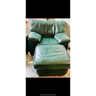 Roche Bobois Green Chair & Ottoman For Sale
