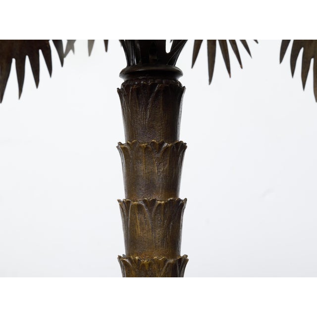 Pair of French 1920s Bronze Palm Tree Table Lamps on Octagonal Bases, USA Wired For Sale - Image 9 of 11