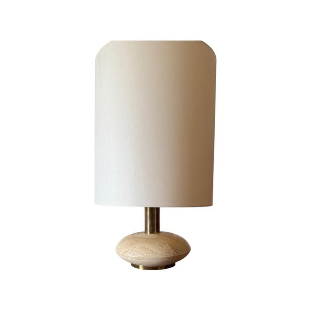 Travertine & Brass Table Lamp, Italy, 1970s For Sale - Image 4 of 14