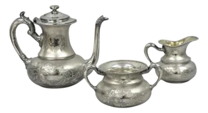 Antique Eg Webster English Art Nouveau Silver Plated Repousse Tea Set - 3 Pc Set