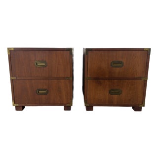 Vintage Baker Furniture Campaign Style Nightstands – A Pair For Sale