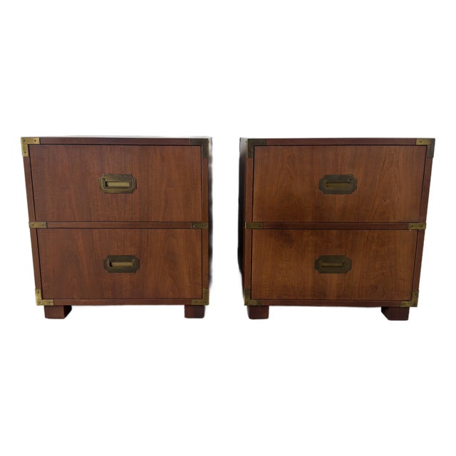Vintage Baker Furniture Campaign Style Nightstands – A Pair For Sale