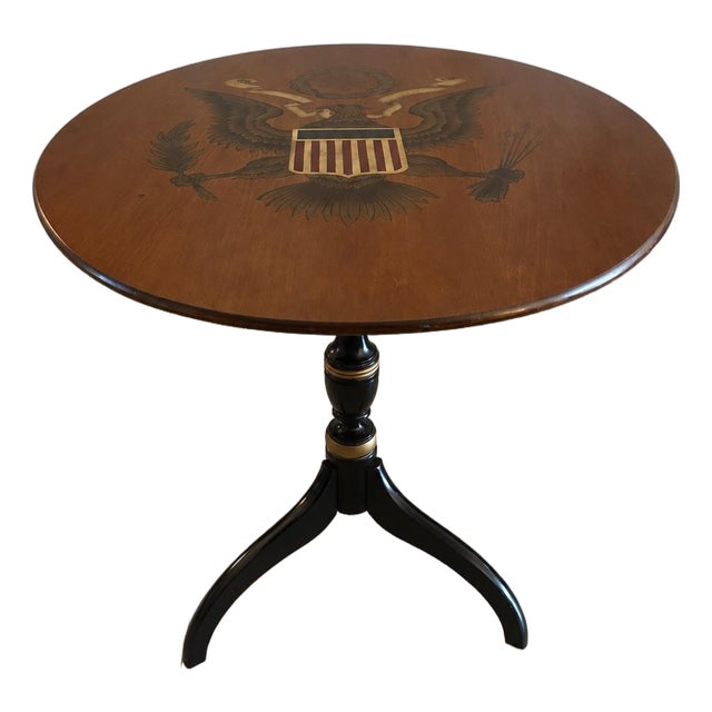 Hitchcock Federal Style Eagle Stenciled Tilt Top Table With Candlestick Base. For Sale