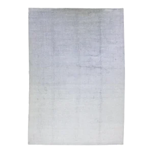 2010s Solid Silver Handmade Wool & Silk Rug