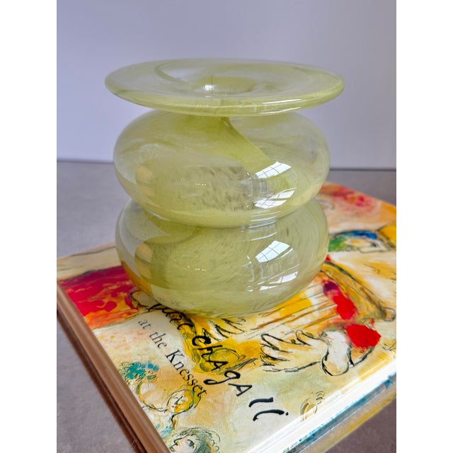 Contemporary Vintage Handblown Chartreuse Art Glass Vase For Sale - Image 3 of 4