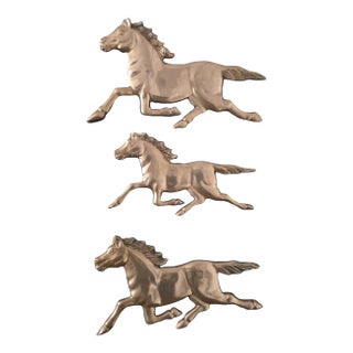 Vintage Mid -Century Brass Running Horse Wall Decor Set For Sale