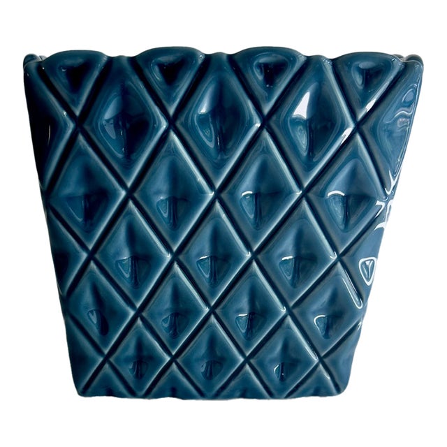 Mid Century Modern Cornflower Blue Ceramic Planter For Sale