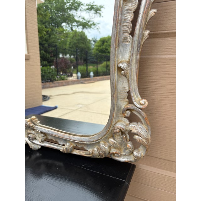 Large French Louis XV Rococo Silver Giltwood Mirror For Sale - Image 9 of 16