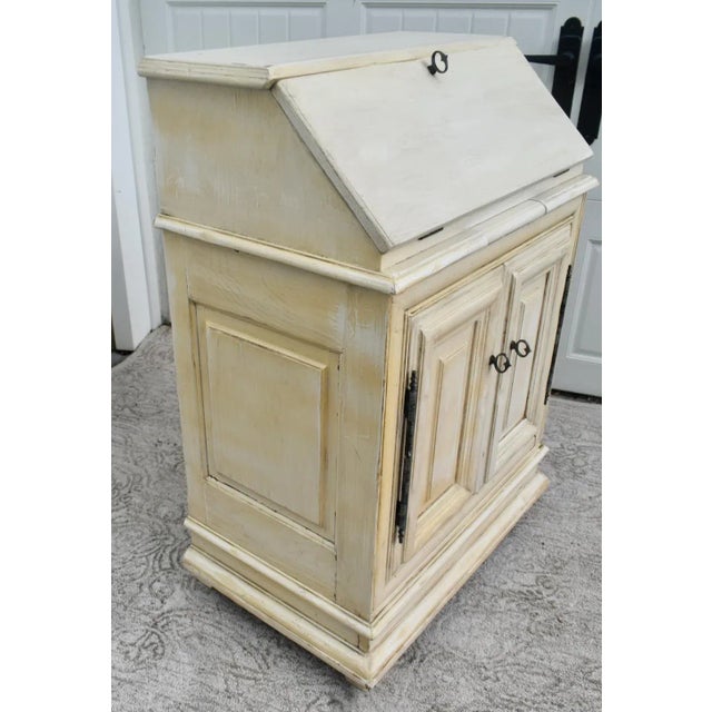 Italian Slant Front Secretary Desk 1970s Venetian Style Distressed White For Sale - Image 3 of 12