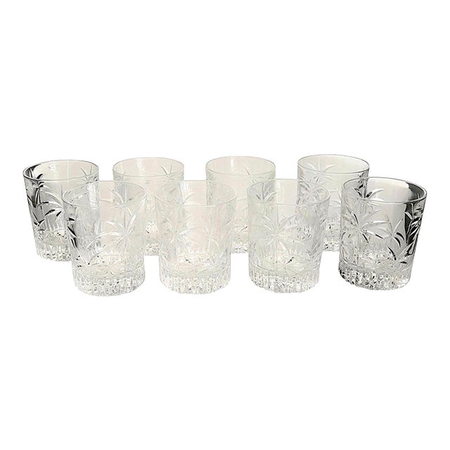 1980s Palm Double Old Fashioned Crystal Tumblers by Godinger, Set of 8 For Sale