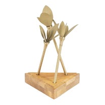 Napkin Holder in Matt Gold Brass with Wooden Base For Sale