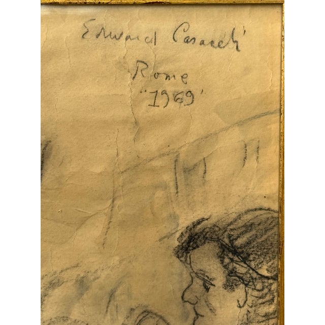 Figurative Edward Casaceli (Pa Pafa) Original Charcoal Figure Drawing Sketch Rome Italy 1969 For Sale - Image 3 of 12