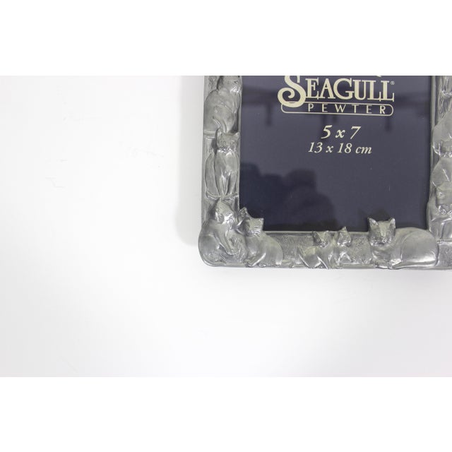 Overall length: 7.5 inches Overall width: 6 inches Large, heavy vintage pewter rectangular frame with cat and detail made...