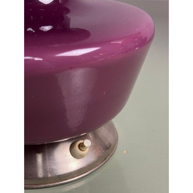 Mid-Century Modern Mid-Century Belgian Purple Opaline Glass Table Lamp with Vintage Cream Lampshade from De Rupel, Belgium, 1960s For Sale - Image 3 of 12