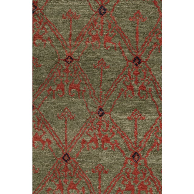 Traditional Rug & Kilim’s Traditional Geometric Green and Red Wool Custom Runner – “Cortez” For Sale - Image 3 of 7