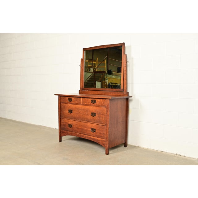 Mission Gustav Stickley Antique Mission Oak Arts & Crafts Dresser With Mirror, Circa 1910 For Sale - Image 3 of 16