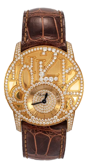 Chopard Boutique Model 35mm 4184 6.78ct Pave Diamond 18k Yellow Gold Brown Watch