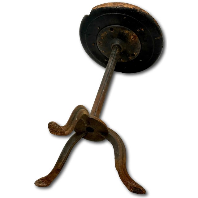 Oxblood Red Antique American Rustic Industrial Factory - Mill Workers Cast Iron and Wood Stool Circa Early 20th Century For Sale - Image 8 of 12