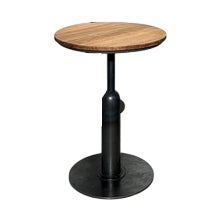 Industrial Round Bistro Table with Wooden Top For Sale