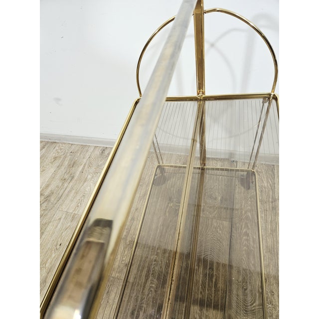 Mid-Century Modern Folding Bar Cart in Brass and Ribbed Acrylic Glass, 1960s For Sale - Image 11 of 18