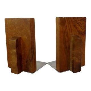 Art Deco Style Wood Bookends - a Pair For Sale
