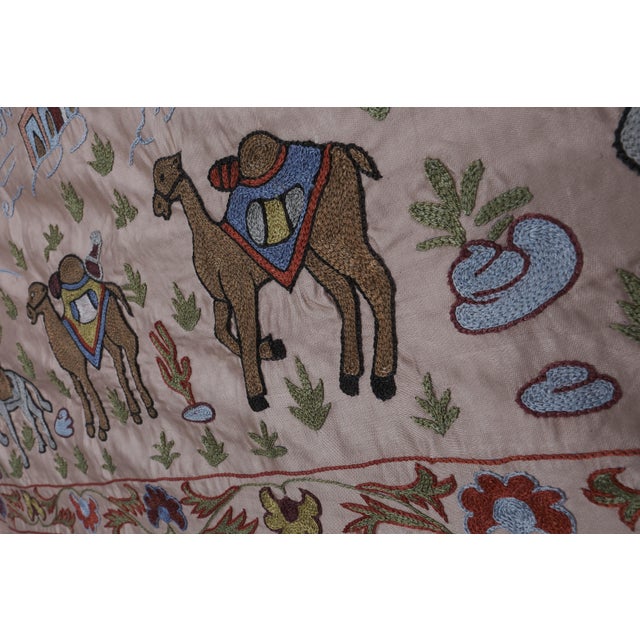 1960s Embroidered Camel Caravan and Desert Scene in Traditional Design 1'7'' X 6'2'' For Sale - Image 5 of 10