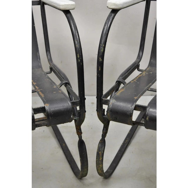 Vintage Art Deco Black and White Steel Metal Strap Patio Bouncer Chairs - A Pair For Sale - Image 9 of 12