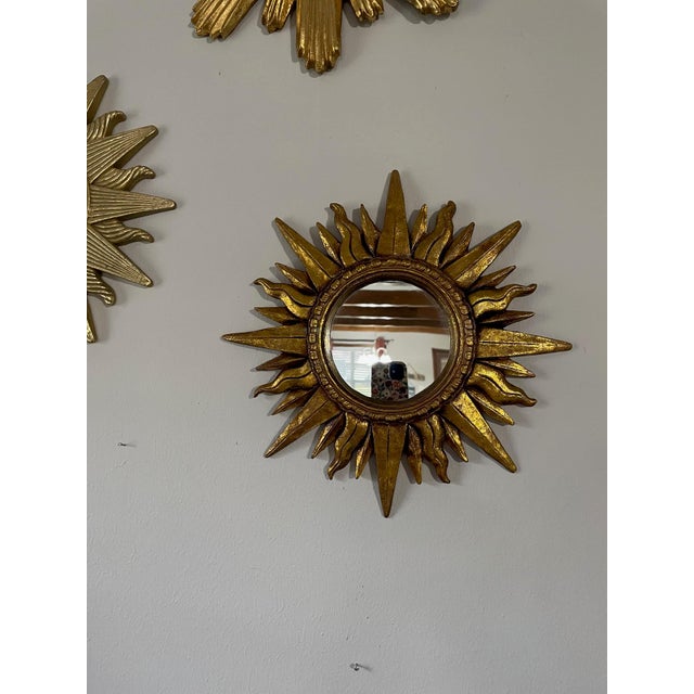 Mid 20th Century 12.5" Gold Gilded Sunburst Wall Accent Mirror For Sale - Image 17 of 17